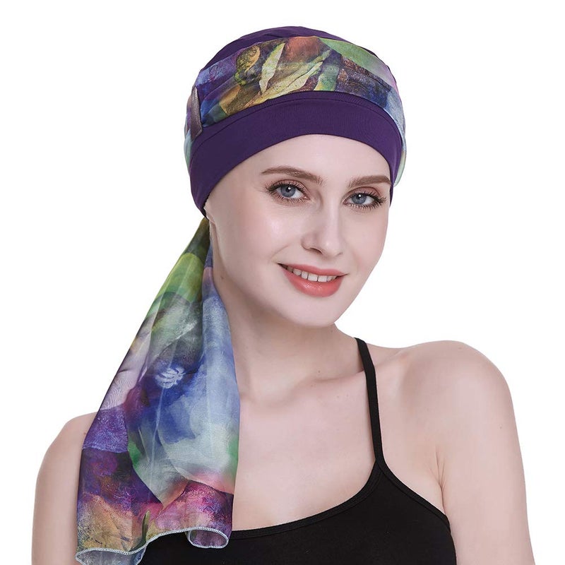 FocusCare Sleep Caps for Chemo Women Alopecia Hair Loss Hats Scalp Bonnets Cancer Headwear Purple - Image 5
